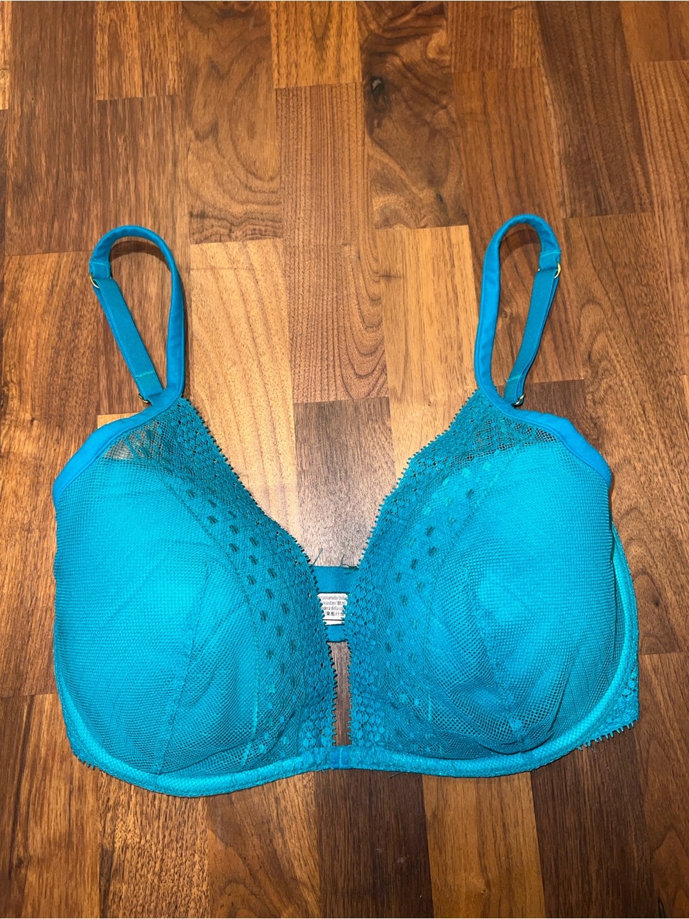 Victoria's Secret Turquoise Lace-Trim Plunge Bra 32DDD